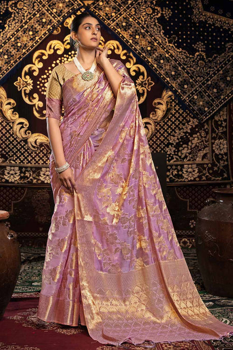 Pink Zari Velvet Saree