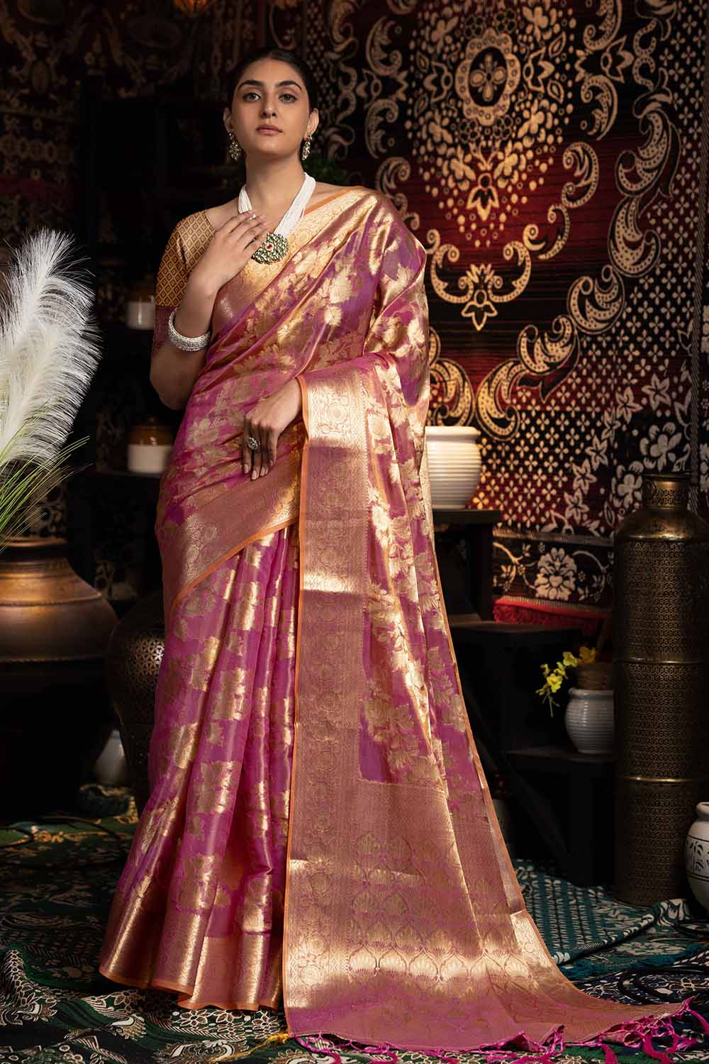 Violet Zari Velvet Saree