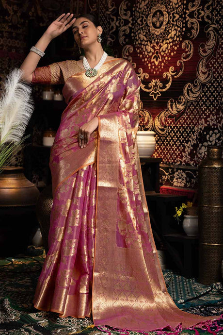 Violet Zari Velvet Saree