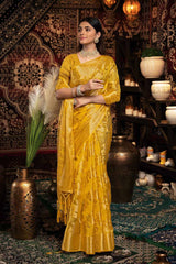 Yellow Zari Velvet Saree