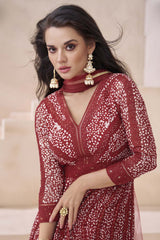 Maroon Georgette Embroidered Anarkali Suit