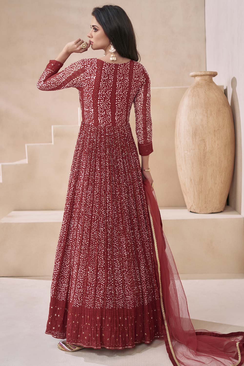 Maroon Georgette Embroidered Anarkali Suit