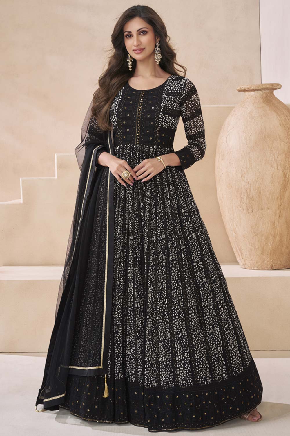 Black Georgette Embroidered Anarkali Suit