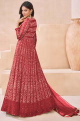 Red Faux Georgette Embroidered Anarkali Suit