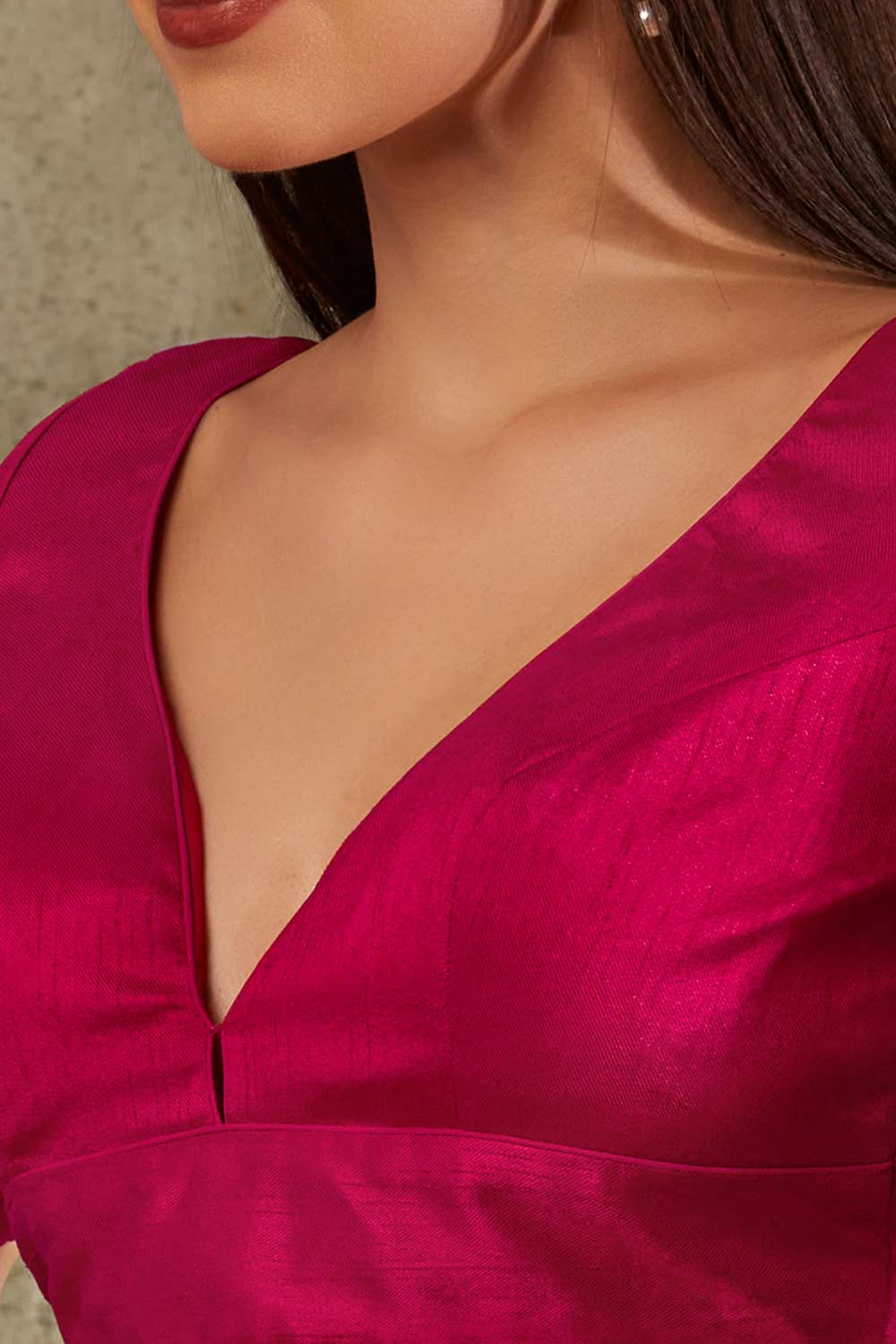 Pink Raw Silk Solid Elbow length Blouse