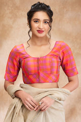 Pink Silk Woven Elbow Sleeve Blouse