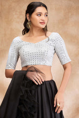 Silver Silk Embellished Elbow Sleeve Blouse