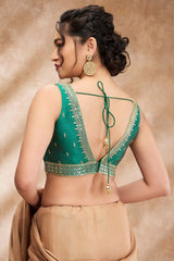 Green Mulberry Silk Embroidered Sleeveless Blouse