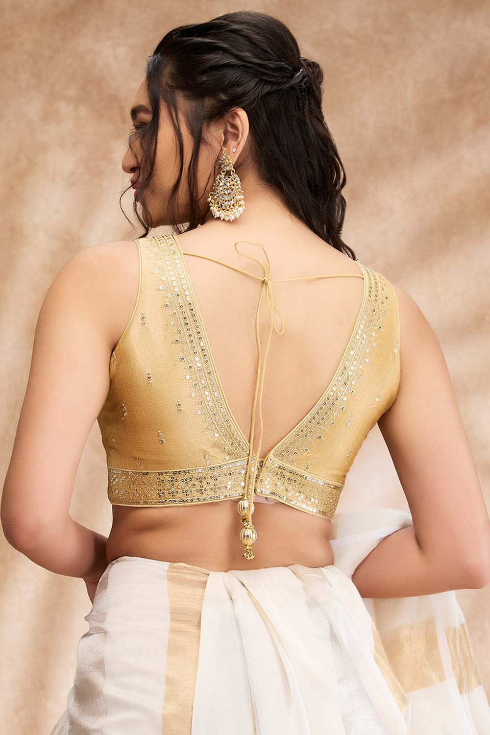 Gold Mulberry Silk Embroidered Sleeveless Blouse