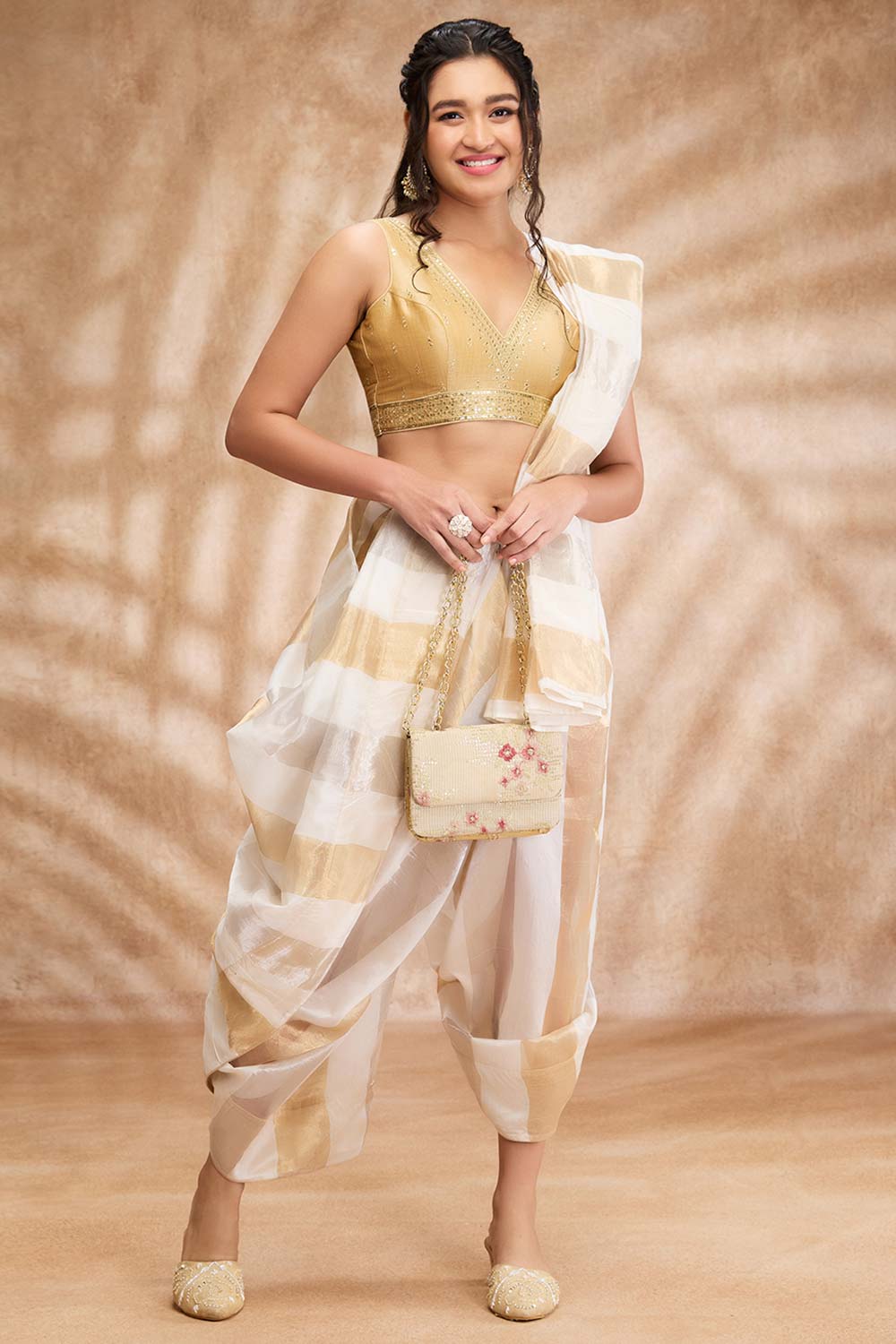 Gold Mulberry Silk Embroidered Sleeveless Blouse