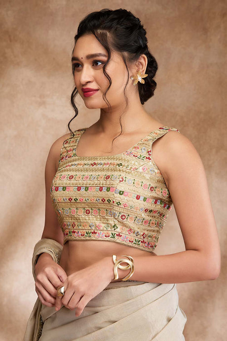 Gold Silk Embroidered Sleeveless Blouse