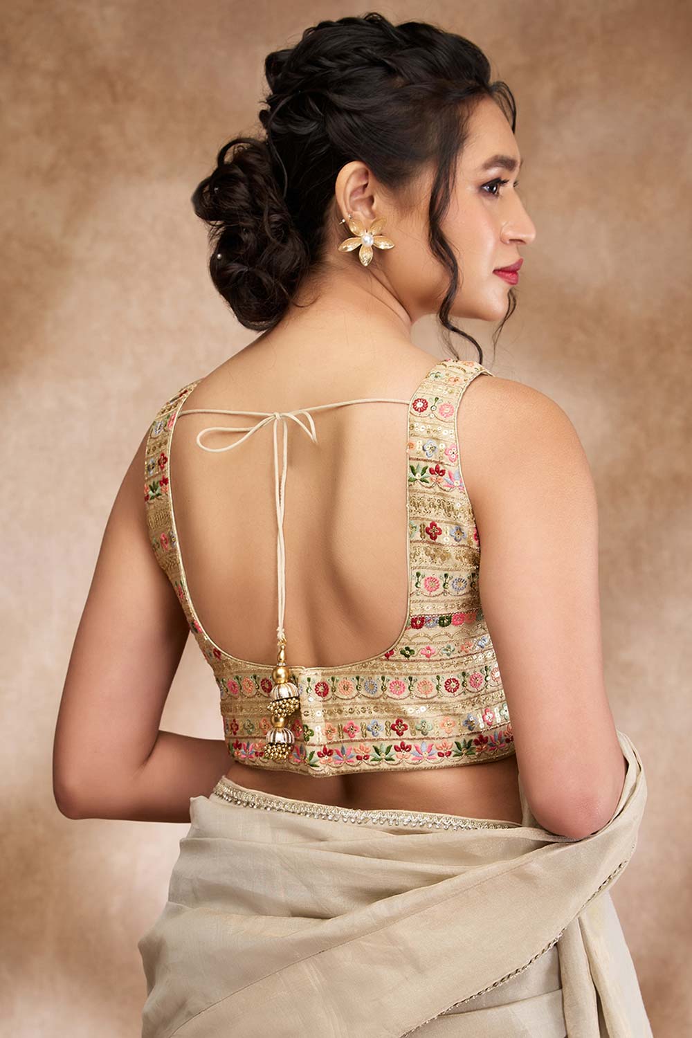 Gold Silk Embroidered Sleeveless Blouse