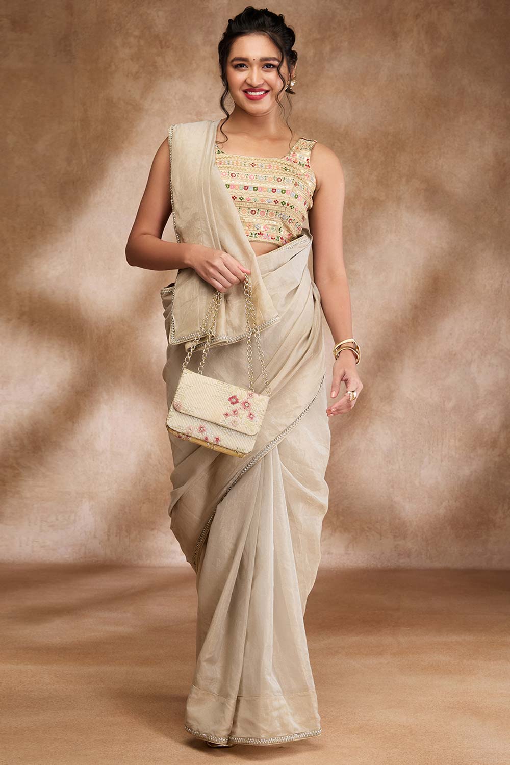 Gold Silk Embroidered Sleeveless Blouse