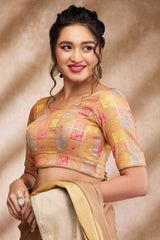 Gold Multi Brocade Woven Elbow Sleeve Blouse