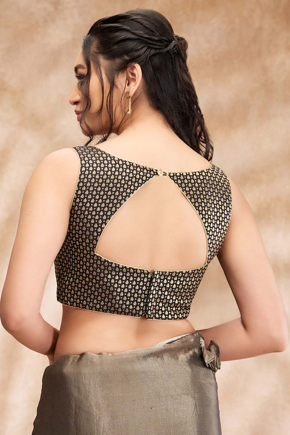 Black Brocade Woven Sleeveless Blouse