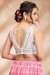 Off White Georgette Embroidered Sleeveless Blouse