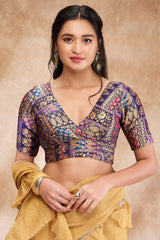 Purple Brocade Woven Elbow Sleeve Blouse