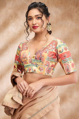 Yellow Silk Embroidered Elbow Sleeve Blouse