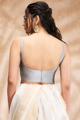 Grey Taffeta Solid Sleeveless Blouse