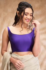 Purple Taffeta Solid Sleeveless Blouse