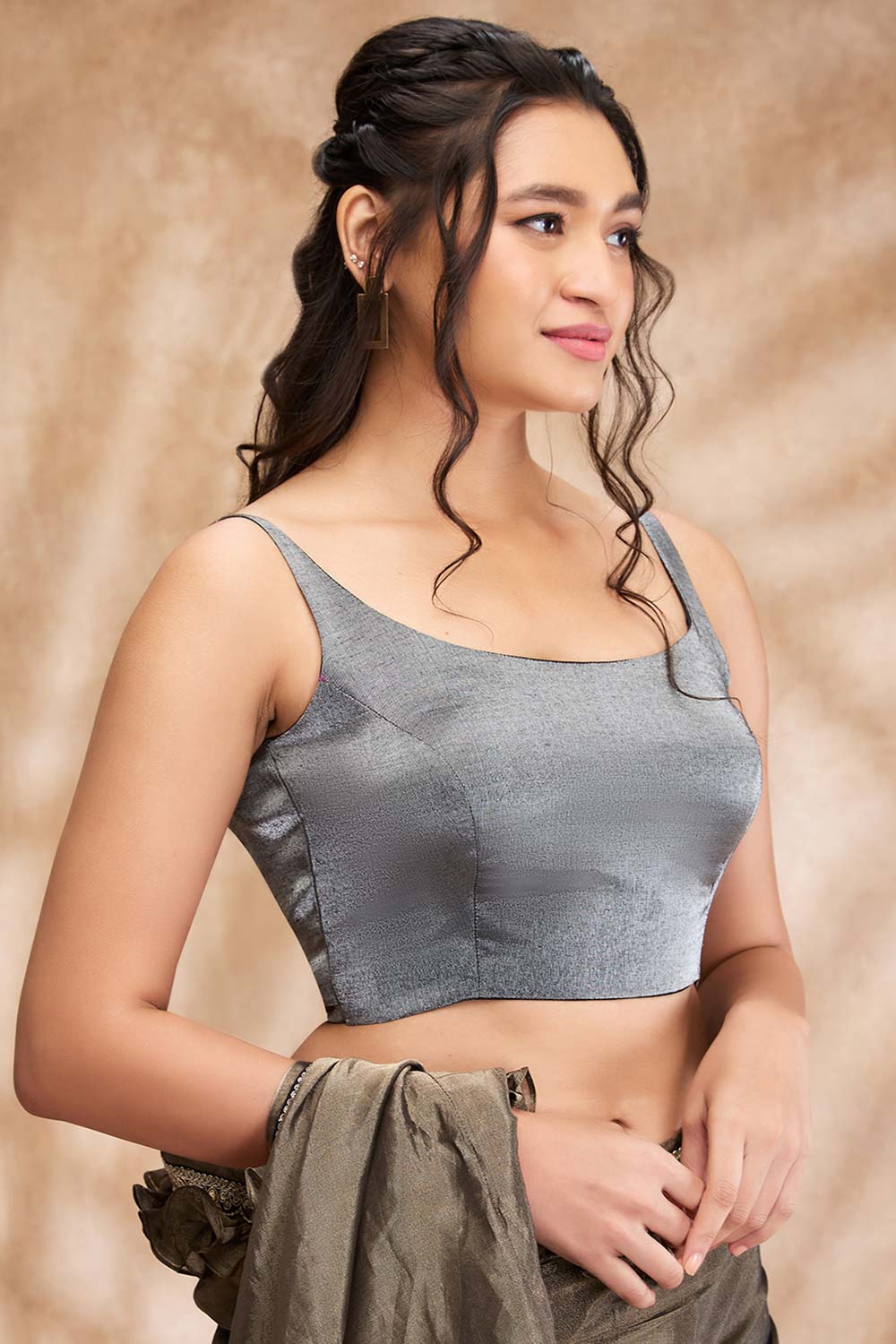 Grey Tissue Shimmer Sleeveless Blouse