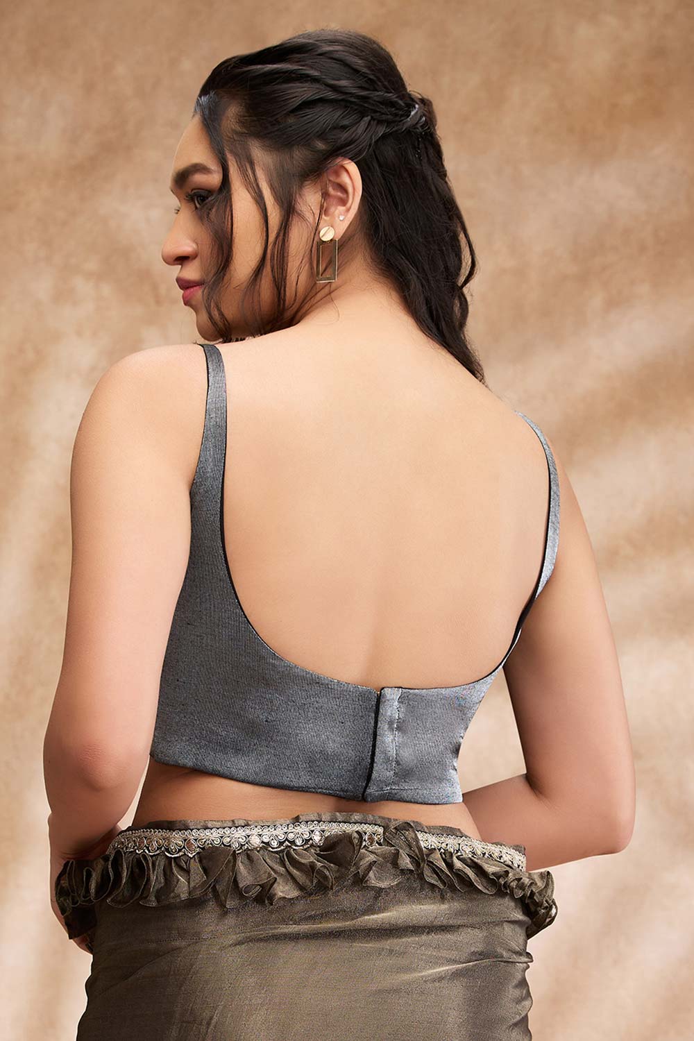 Grey Tissue Shimmer Sleeveless Blouse