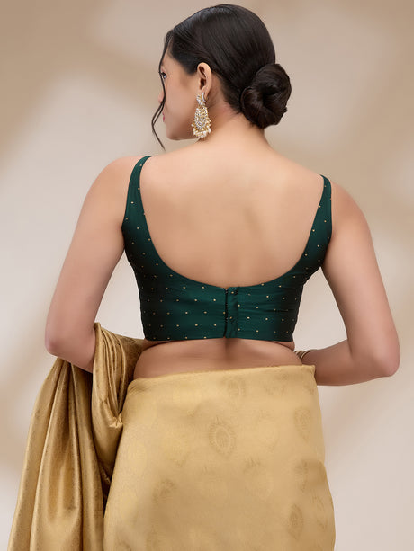 Green Taffeta Silk Printed Sleeveless Blouse