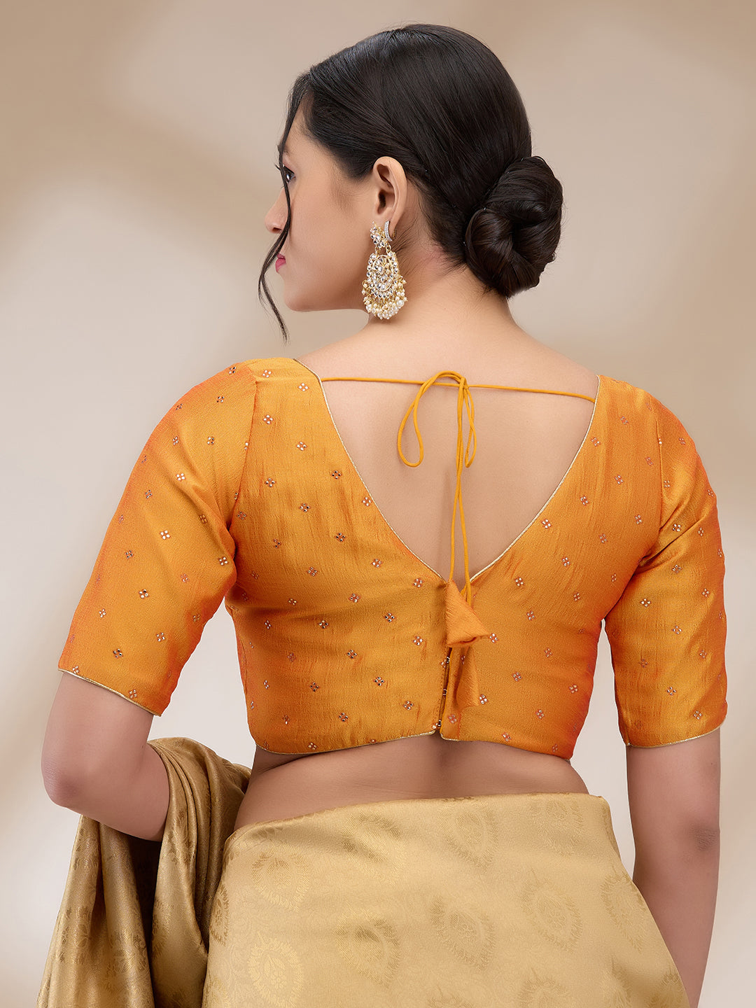 Mustard Silk Blend Printed Half Sleeves Blouse