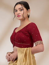 Maroon Mulberry Silk Embroidered Half Sleeves Blouse