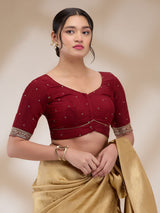 Maroon Mulberry Silk Embroidered Half Sleeves Blouse