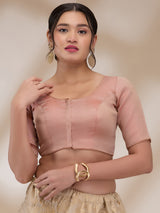 Rose Gold Banaras Silk Brocade Half Sleeves Blouse