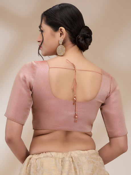 Rose Gold Banaras Silk Brocade Half Sleeves Blouse