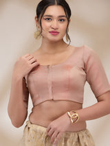 Rose Gold Banaras Silk Brocade Half Sleeves Blouse