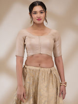 Beige Banaras Silk Brocade Half Sleeves Blouse