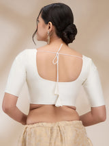 Off White Silk Blend Solid Half Sleeves Blouse