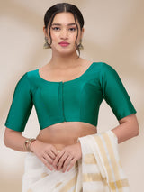 Rama Green Silk Blend Solid Half Sleeves Blouse