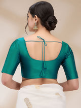 Rama Green Silk Blend Solid Half Sleeves Blouse