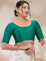 Rama Green Silk Blend Solid Half Sleeves Blouse