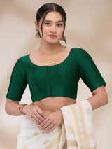 Bottle Green Silk Blend Solid Half Sleeves Blouse