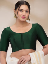 Bottle Green Silk Blend Solid Half Sleeves Blouse