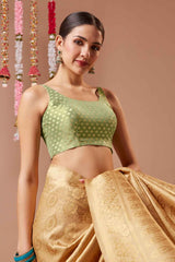 Green Woven Brocade Blouse