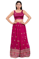 Magenta Silk Round Neck Sleeveless Blouse