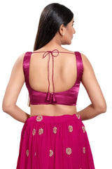 Magenta Silk Round Neck Sleeveless Blouse