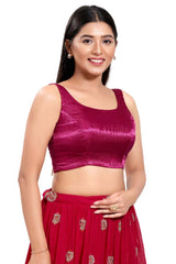 Magenta Silk Round Neck Sleeveless Blouse