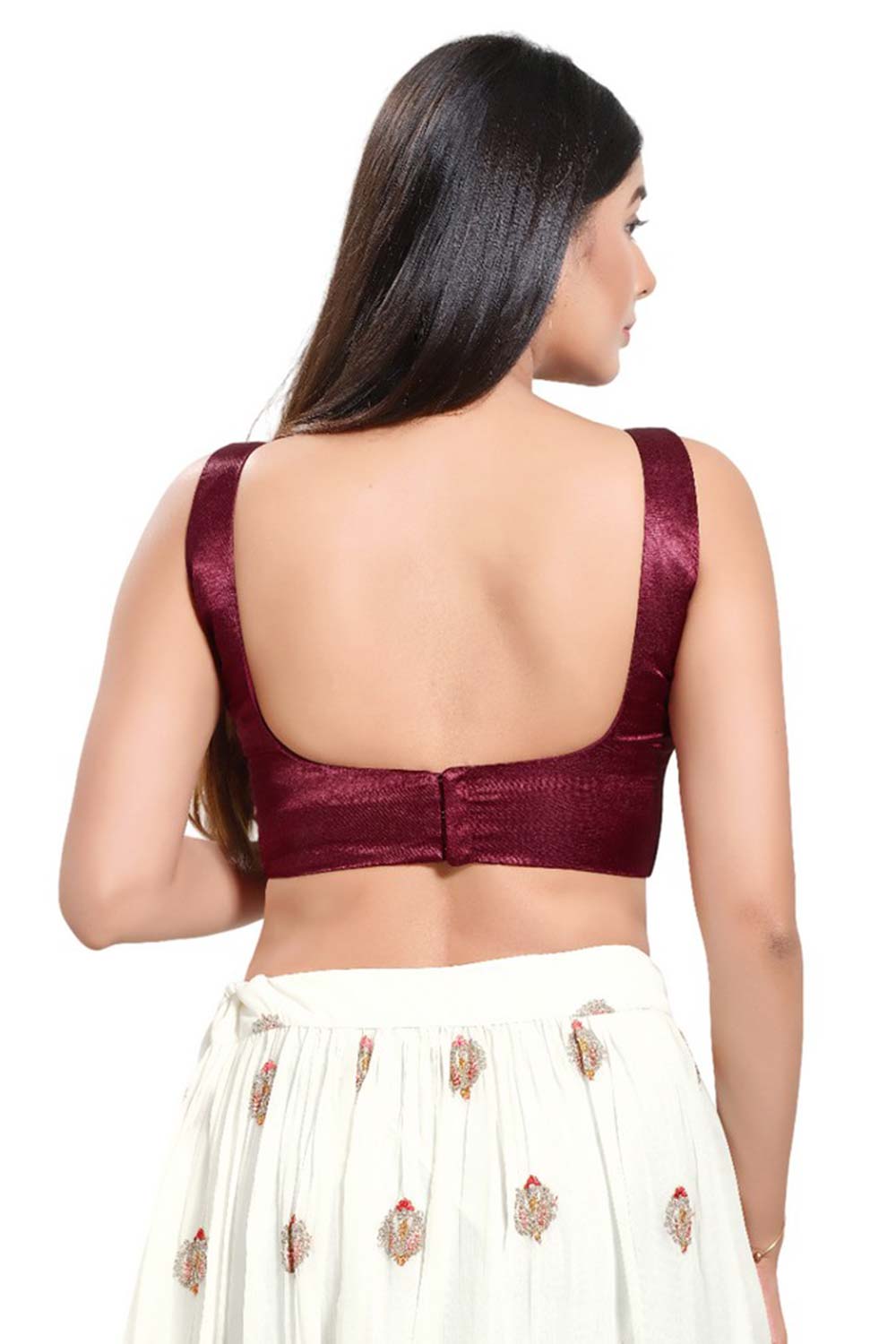 Maroon Silk Round Neck Sleeveless Blouse