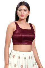 Maroon Silk Round Neck Sleeveless Blouse