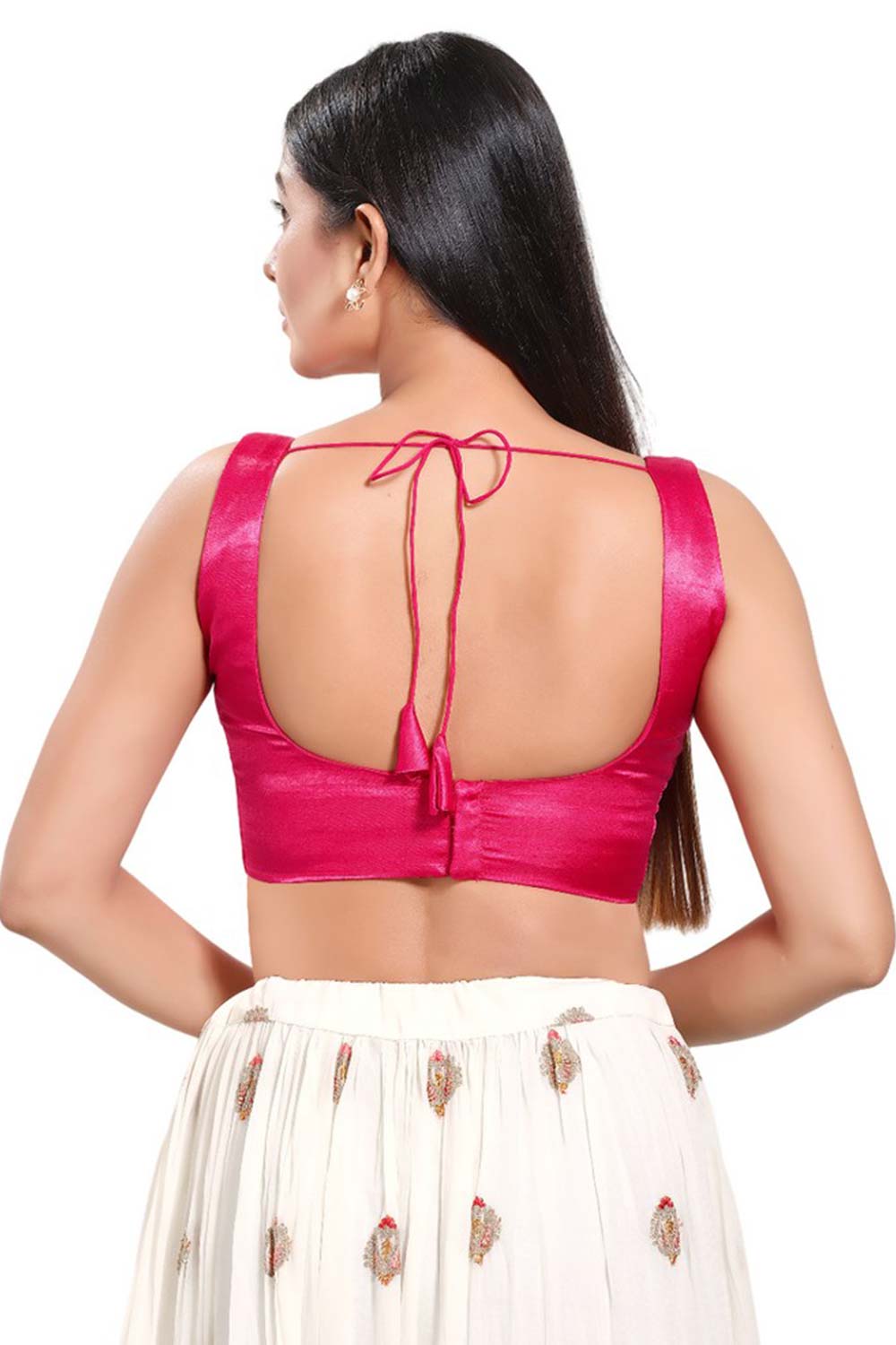 Pink Silk Round Neck Sleeveless Blouse