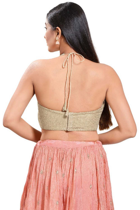 Gold Shimmer Halter Neck Sleeveless Blouse