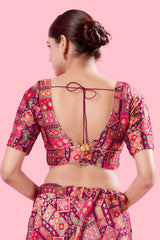 Magenta Brocade Back Open Elbow Sleeves Blouse