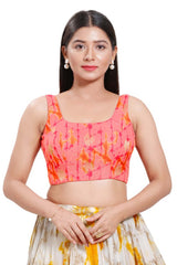 Pink Brocade Round Neck Sleeveless Blouse